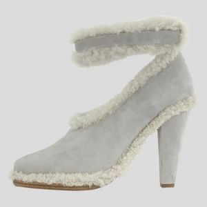 Chloé Grey Suede Fur Detail Booties - 10 US